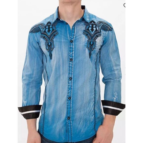 Roar By Buckle SZ XL Men’s Commander Vintage Blue Wash Shirt - Picture 1 of 12